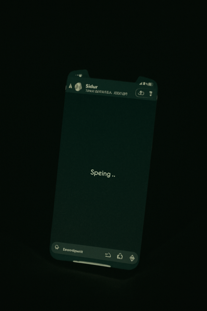 A smartphone screen in the dark showing the "typing..." indicator on WhatsApp.